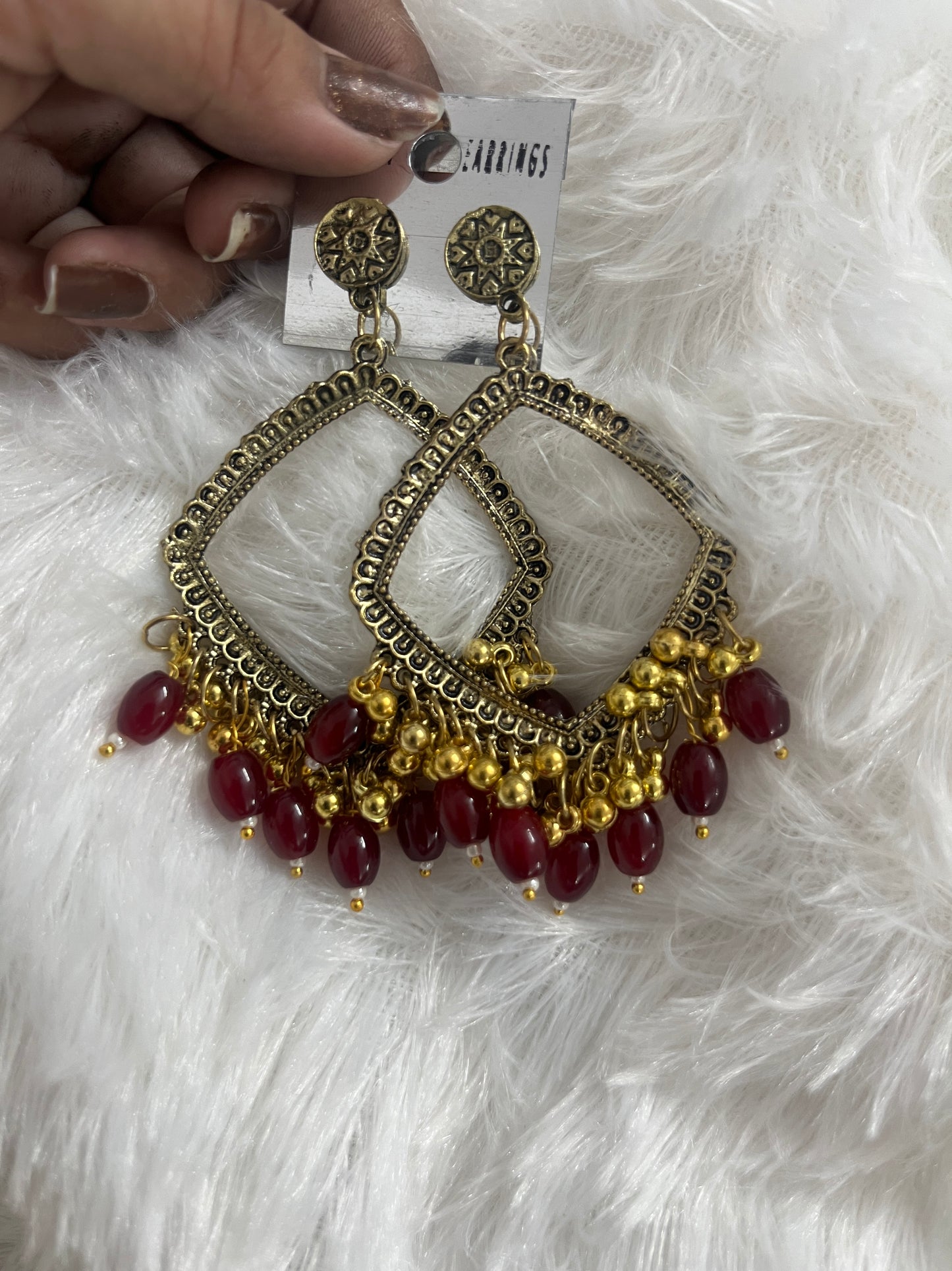Square jumka with Maroon Moti (golden)