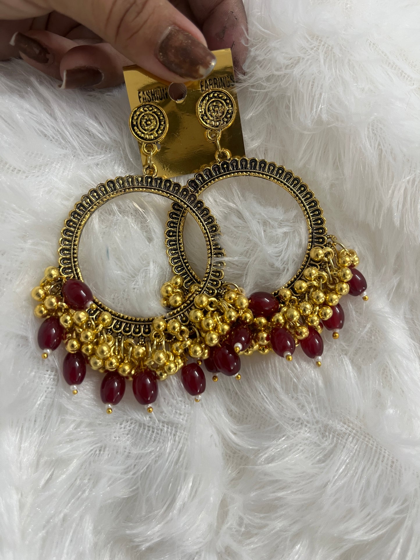 Round jumka with Maroon Moti (golden)