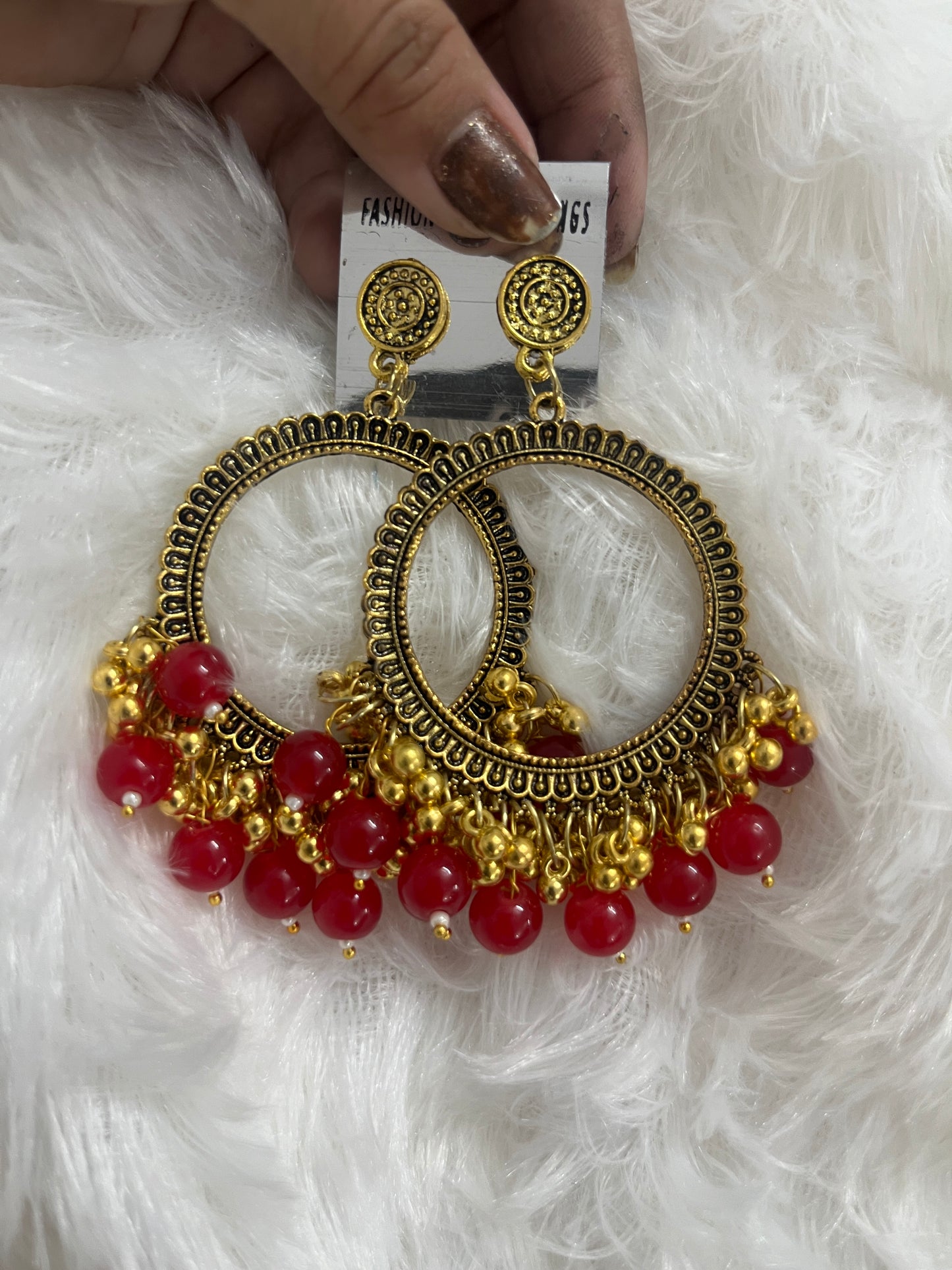 Round jumka with Red Moti (golden)