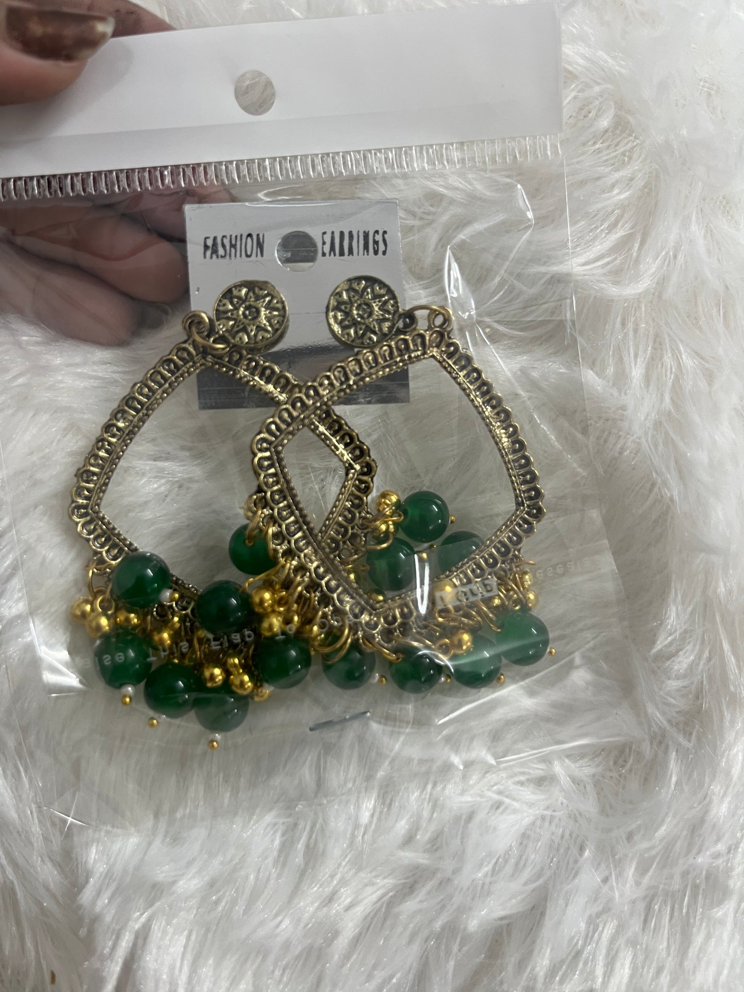 Square jumka with Green Moti (golden)
