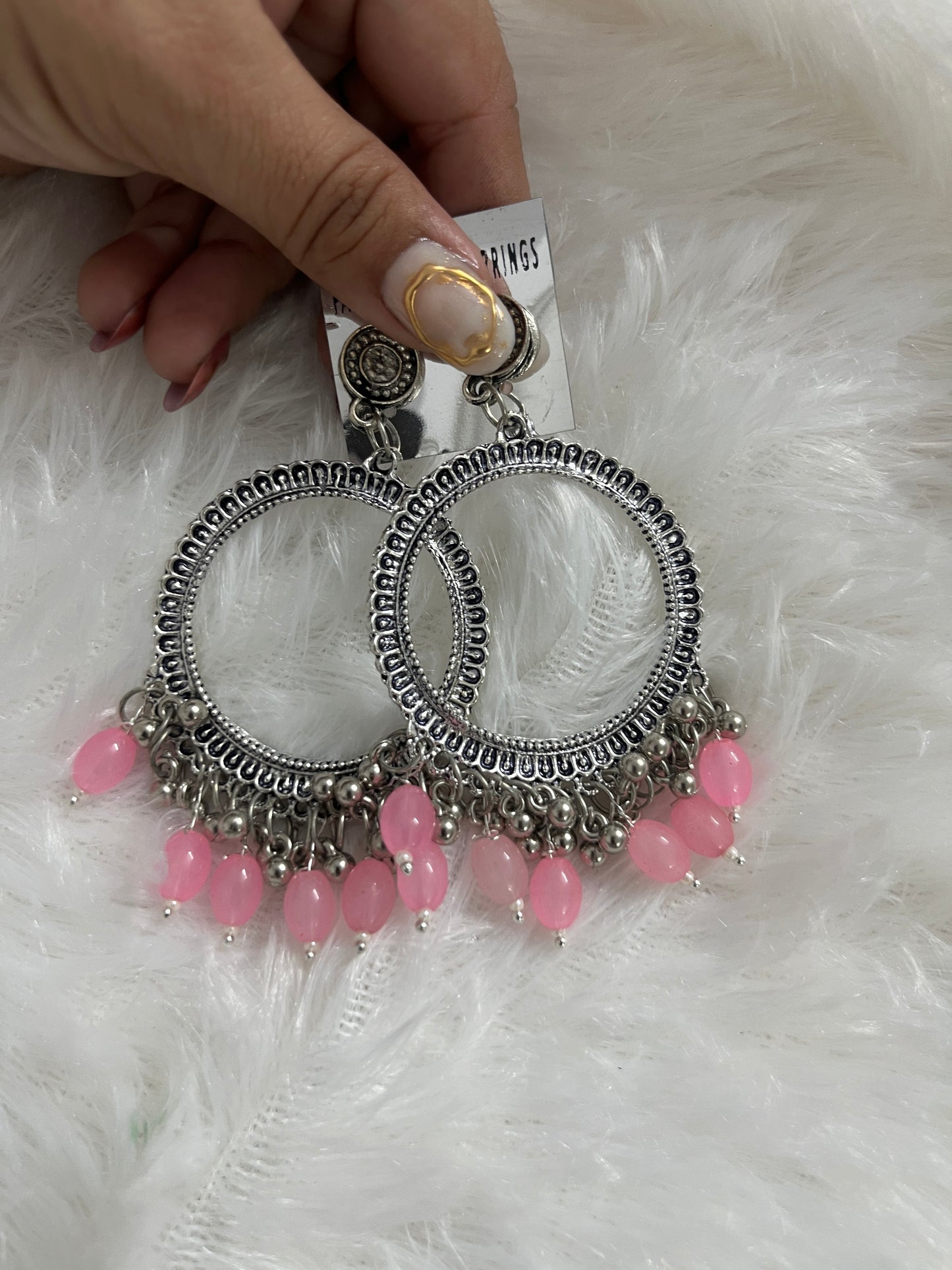 Round jumka with pink Moti (silver)