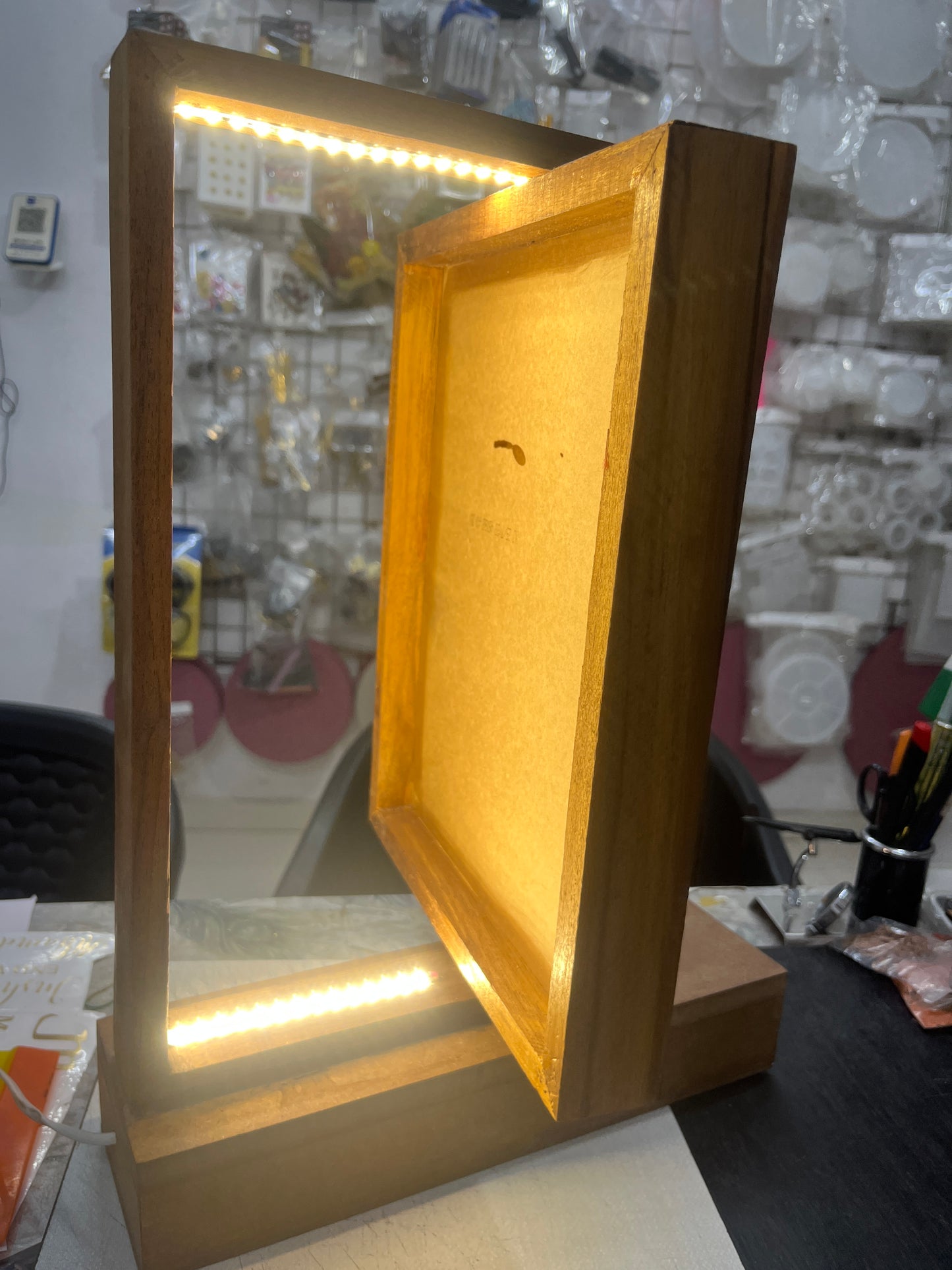 Rotating Lighting Wooden frame with stand