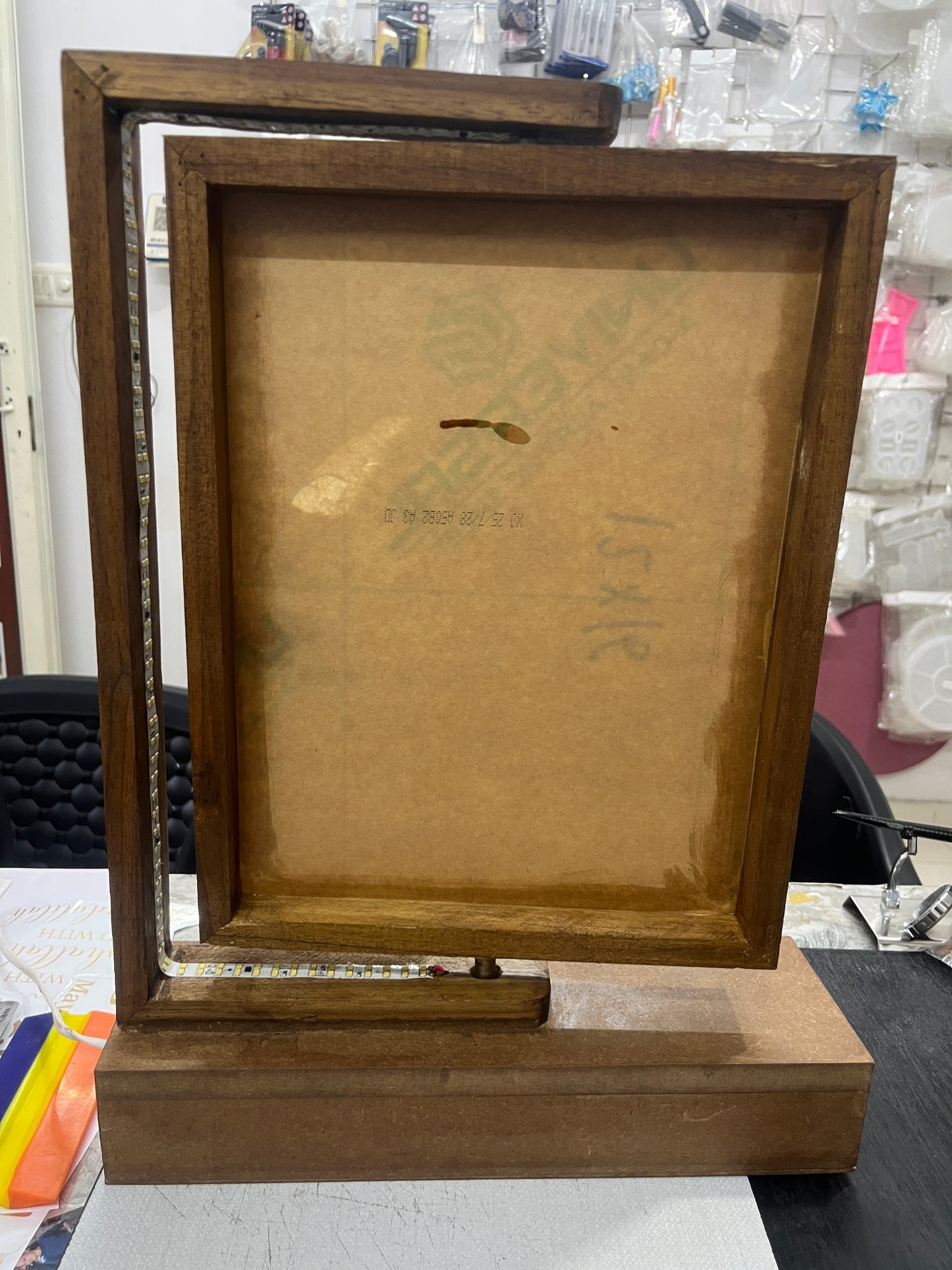 Rotating Lighting Wooden frame with stand