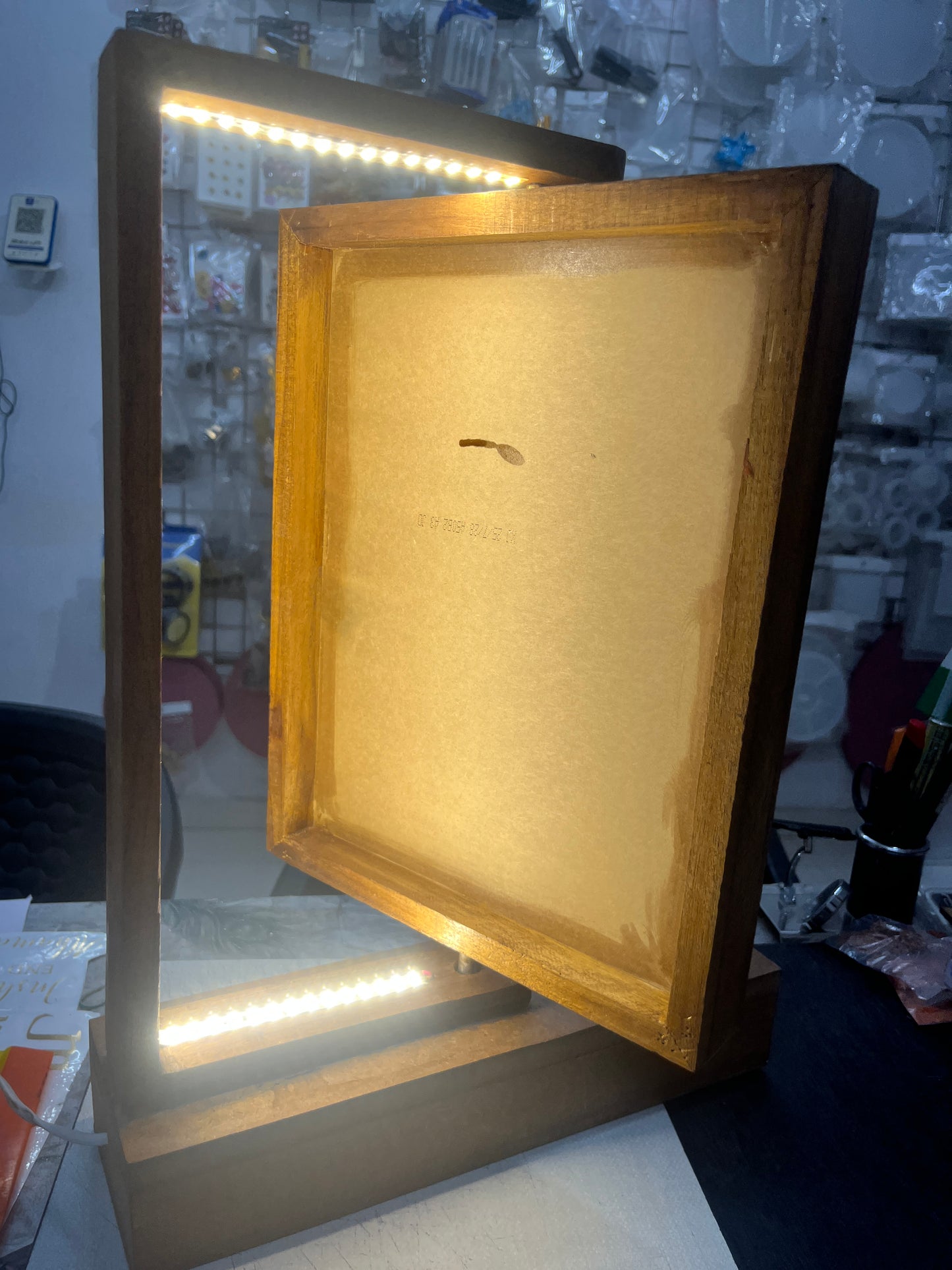 Rotating Lighting Wooden frame with stand