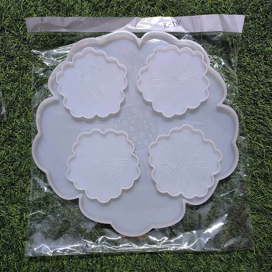 Flower Tray 1Piece 13Inch and Coaster 4.5Inch 4Pcs Set Silicon Mould