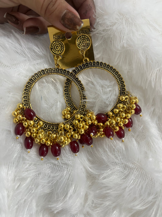 Round jumka with Maroon Moti (golden)