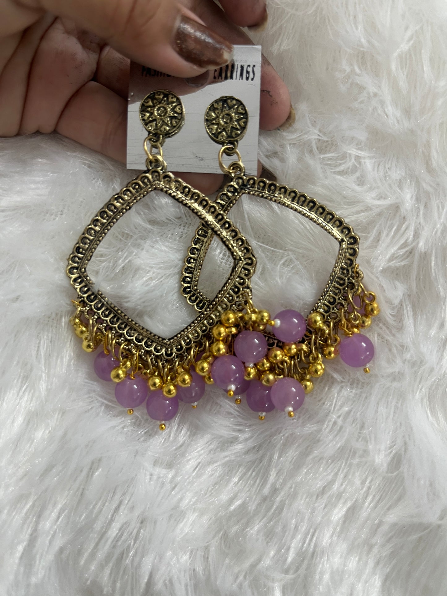 Square jumka with Purple Moti (golden)