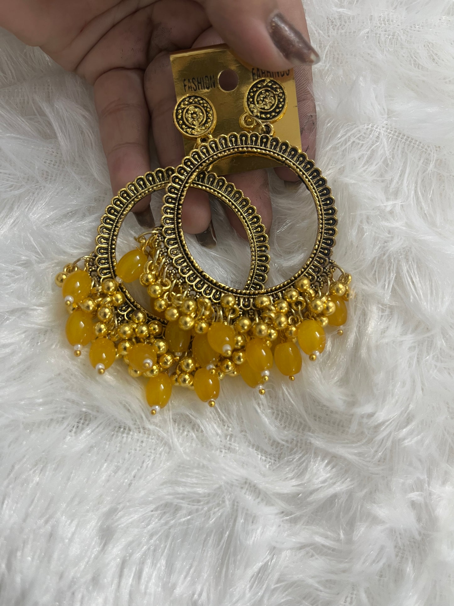 Round  jumka with yellow Moti (golden)