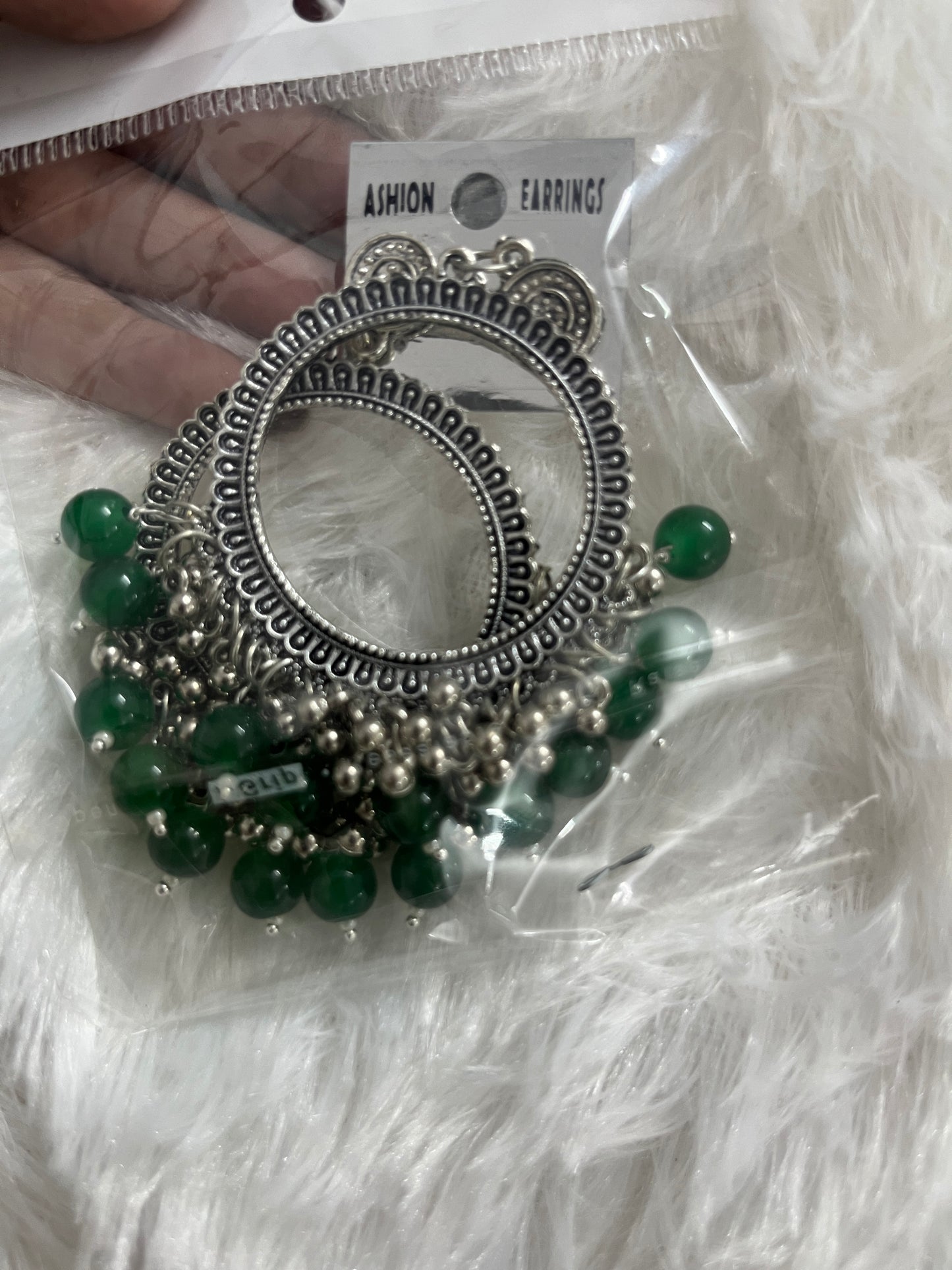 Round jumka with Green Moti (silver)