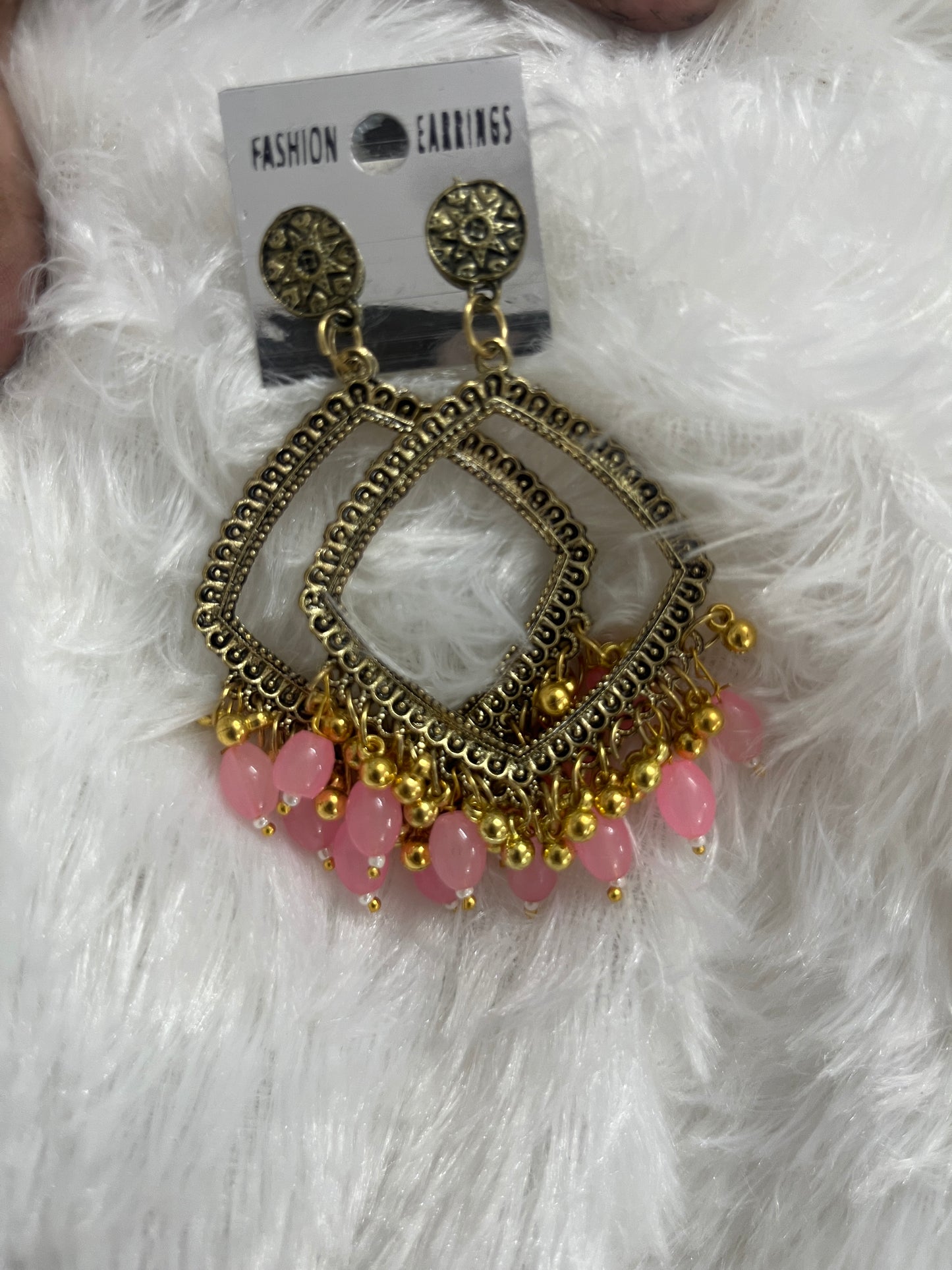 Square jumka with pink Moti (golden)