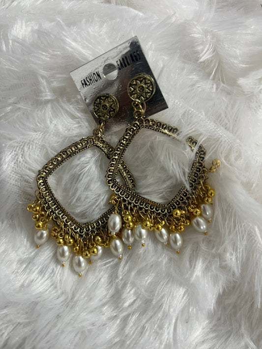 Square  jumka with white Moti (golden)