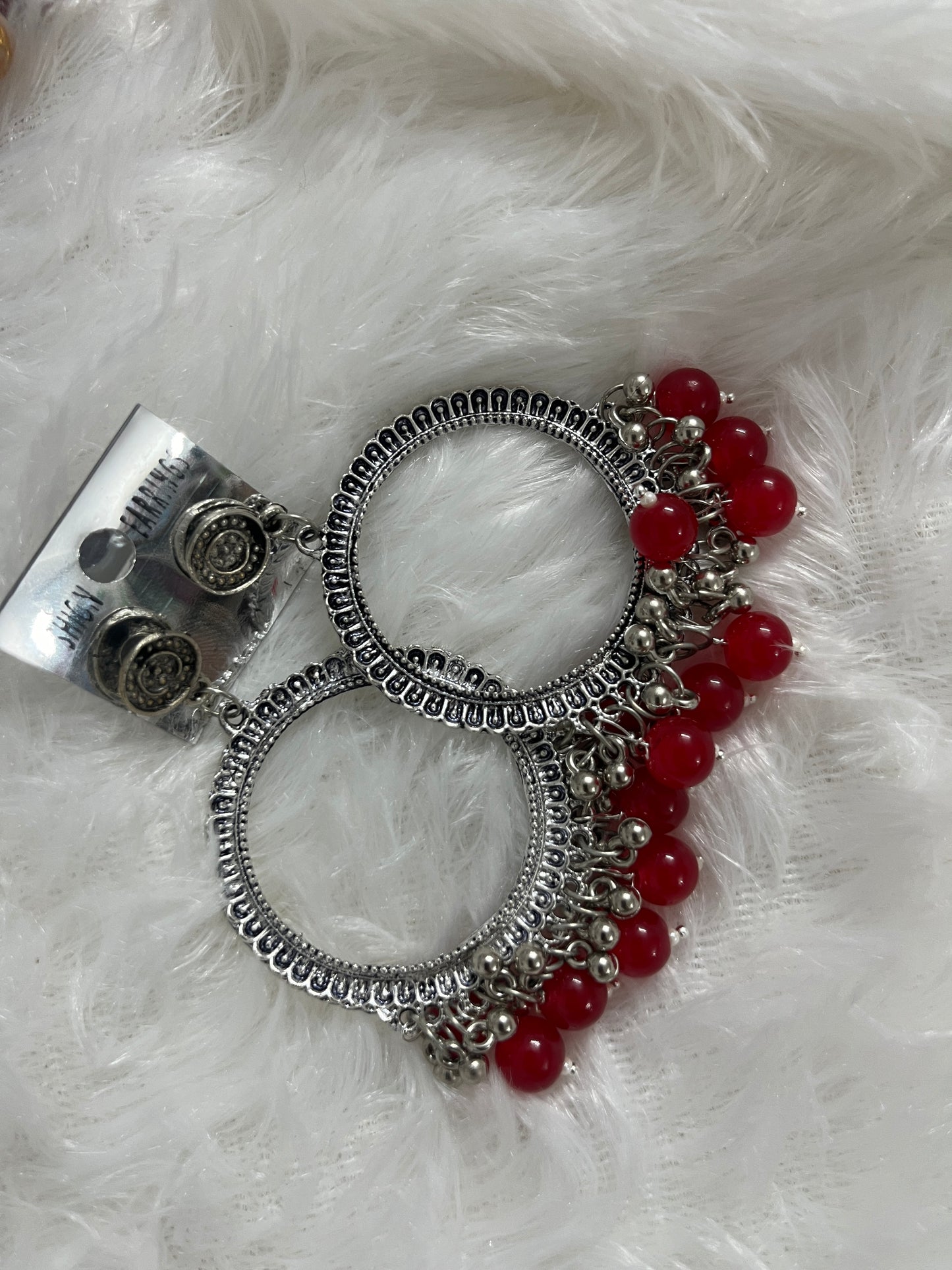 Round jumka with Red Moti (silver)
