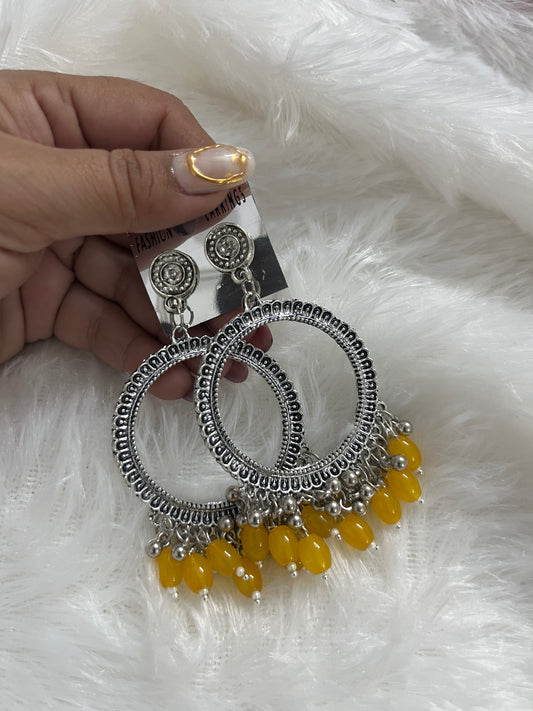 Round jumka with yellow Moti (silver)