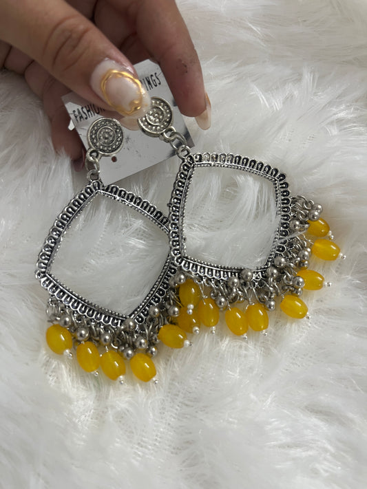 Square  jumka with yellow Moti (silver)