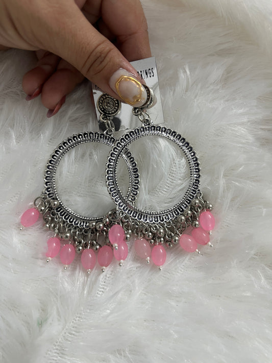 Round jumka with pink Moti (silver)