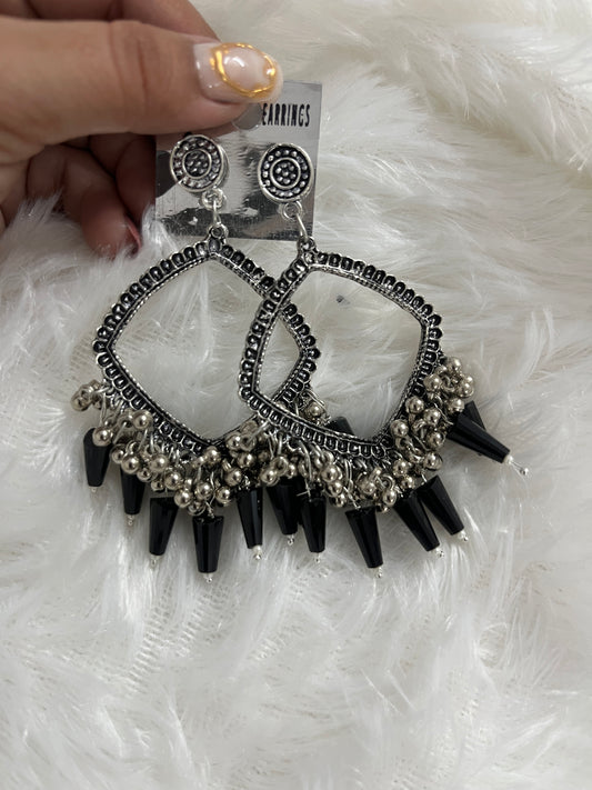 Square  jumka with black Moti (silver)