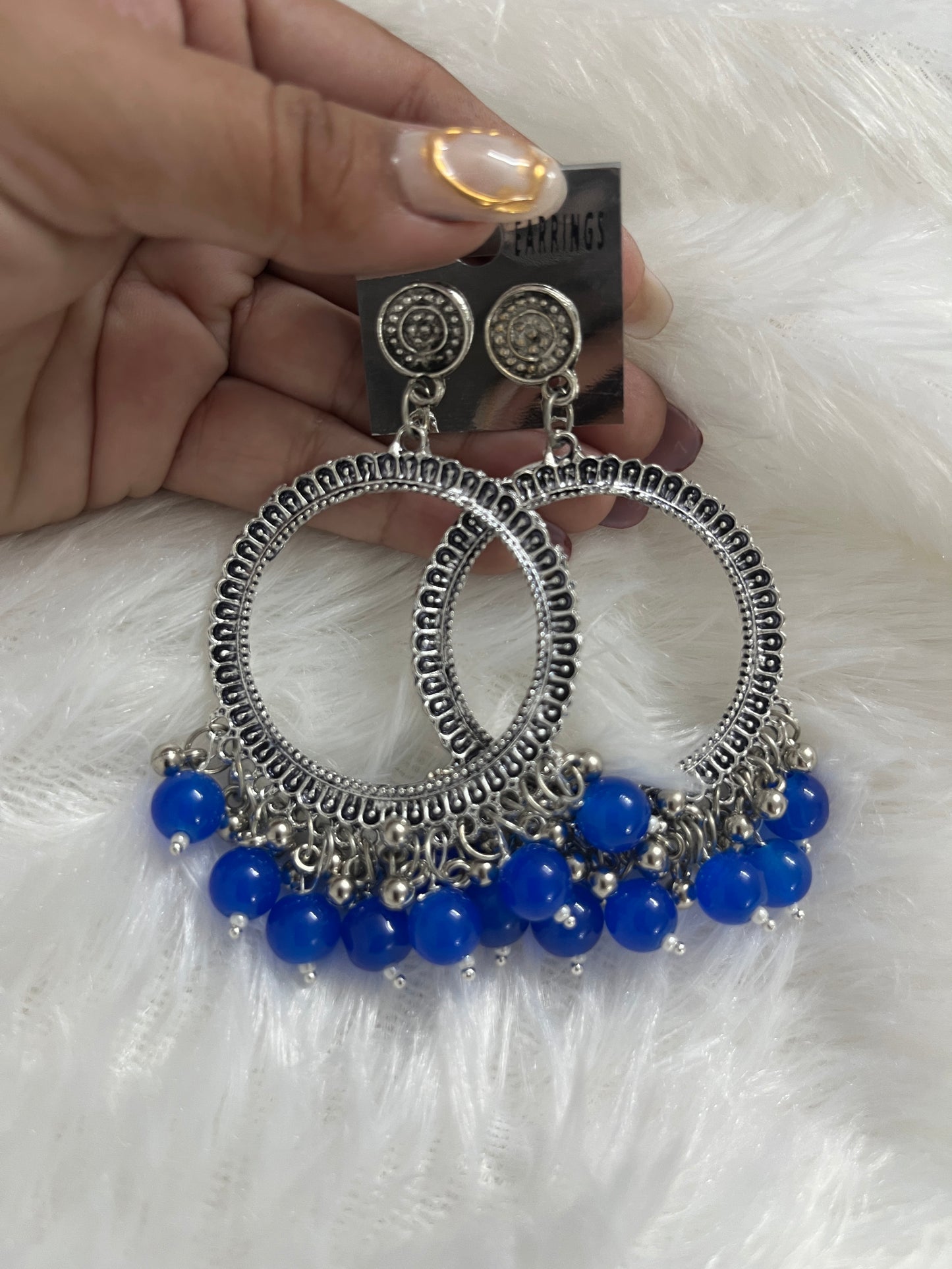 Round jumka with Blue Moti (silver)