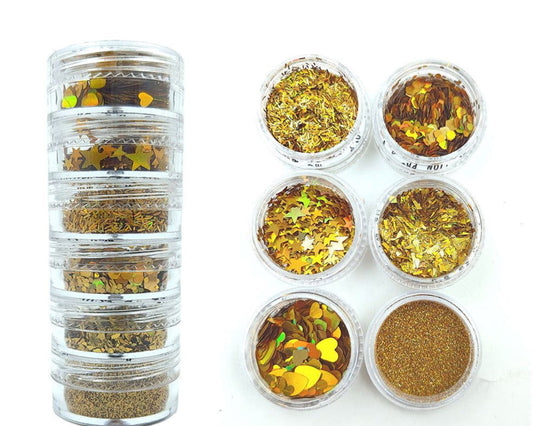 set of 6 golden holographic glitter