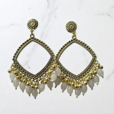Rhombus Jhumka Earring Bezels Golden - White Moti For Resin Art