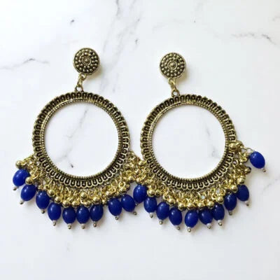 Round Jhumka Earring Bezels Golden - Blue Moti For Resin Art
