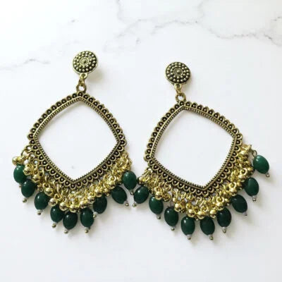 Rhombus Jhumka Earring Bezels Golden - Green Moti For Resin Art