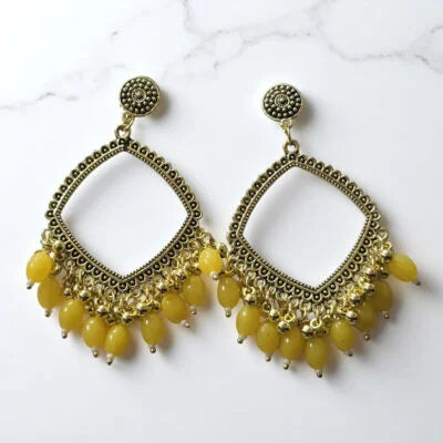 Rhombus Jhumka Earring Bezels Golden - Yellow Moti For Resin Art