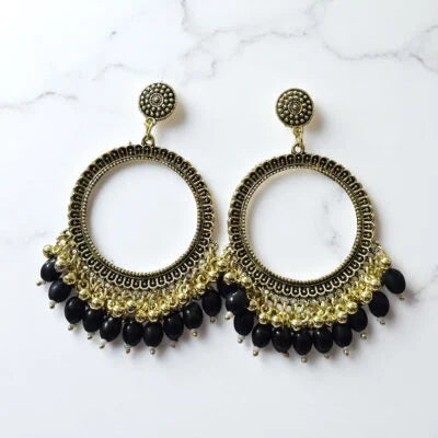 Round Jhumka Earring Bezels Golden - Black Moti For Resin Art