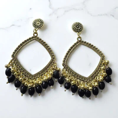 Rhombus Jhumka Earring Bezels Golden - Black Moti For Resin Art