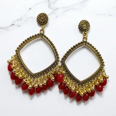 Rhombus Jhumka Earring Bezels Golden - Red Moti For Resin Art