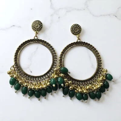 Round Jhumka Earring Bezels Golden – Green Moti For Resin Art