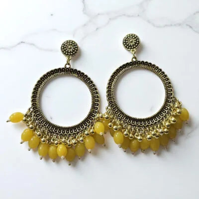 Round Jumka Earring Bezels Golden - Yellow Moti For Resin Art