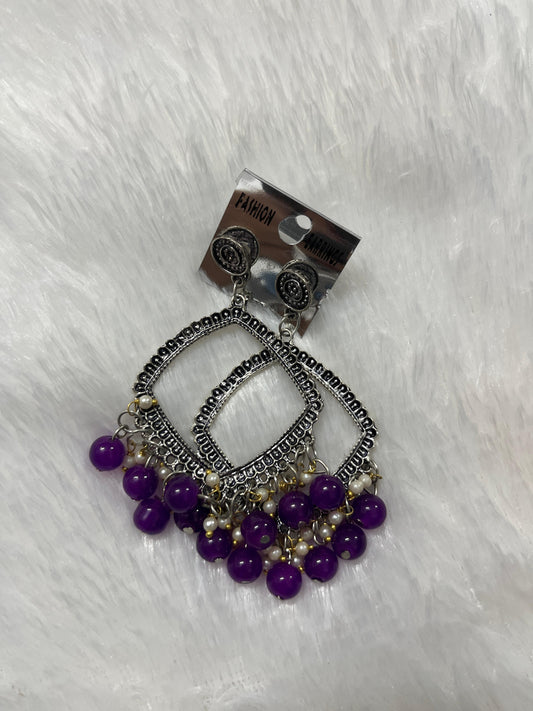Rhombus Jhumka Earring - purple moti