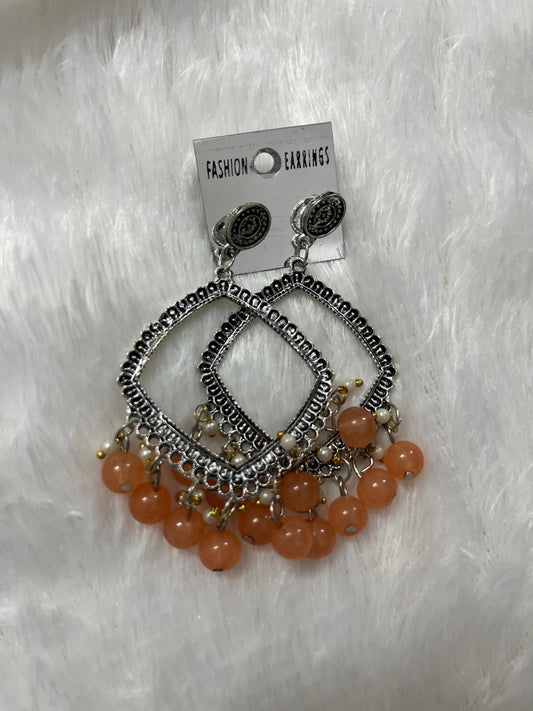 Rhombus Jhumka Earring - Orange moti