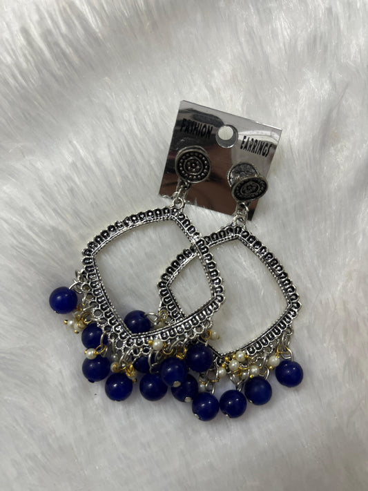 Rhombus Jhumka Earring - Blue moti