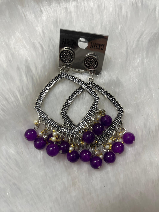 Rhombus Jhumka Earring - purple moti