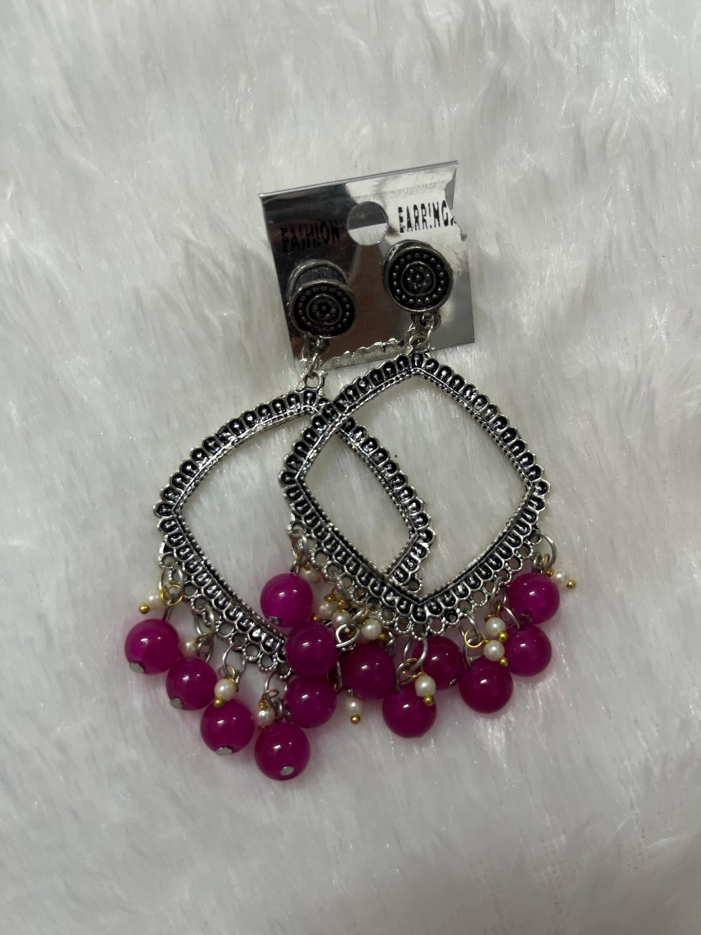 Rhombus Jhumka Earring - purple moti
