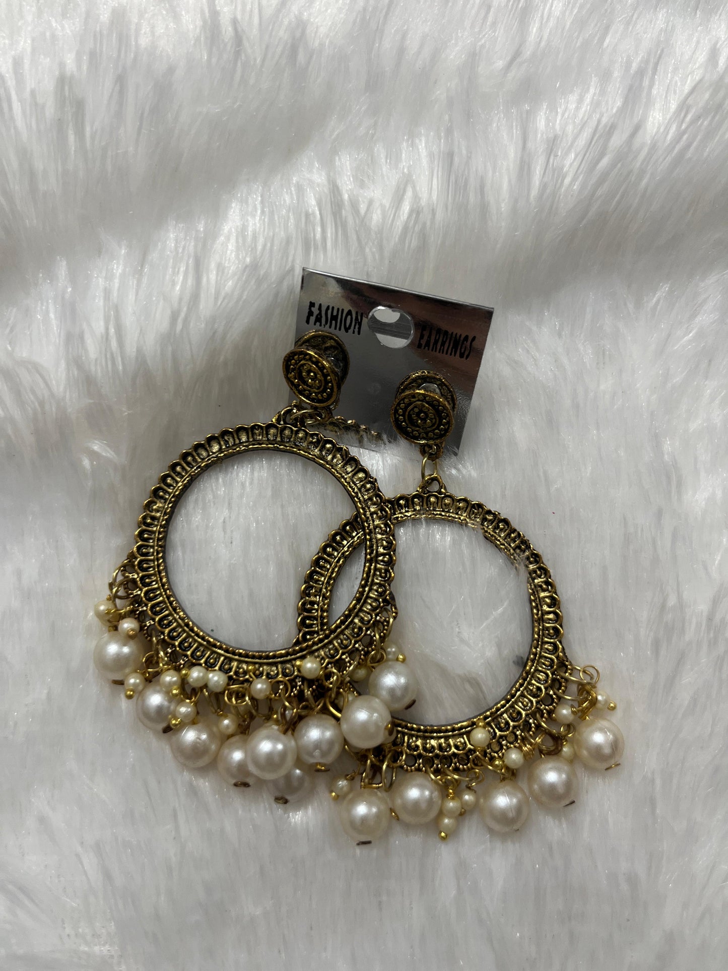 Round Jhumka gold Earring - Pearl moti