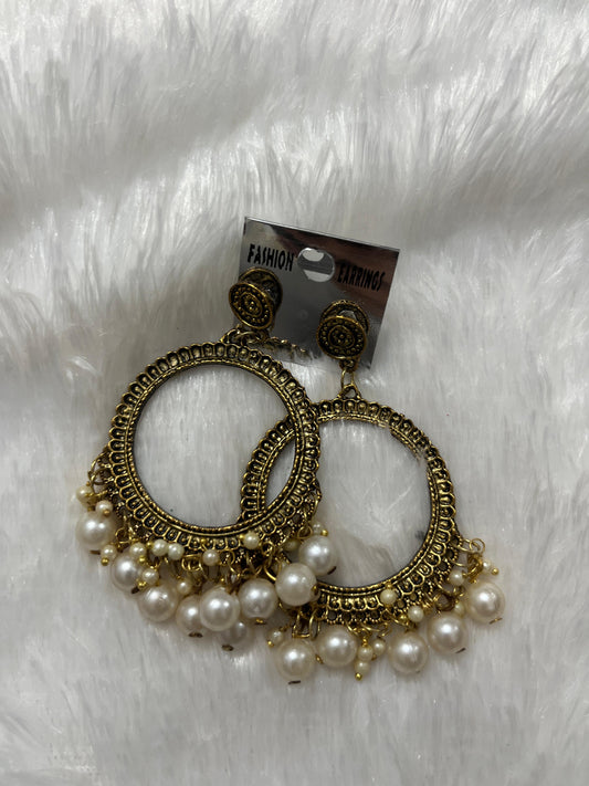 Round Jhumka gold Earring - Pearl moti