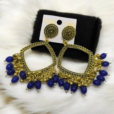 Rhombus Jhumka Earring Bezels Golden - Blue Moti For Resin Art